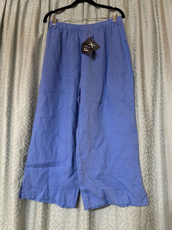 Flax Pants - NEW FLAX 100% LINEN PANTS Size S LAGENLOOK WIDE LEG Cropped Blue Beach Coastal
